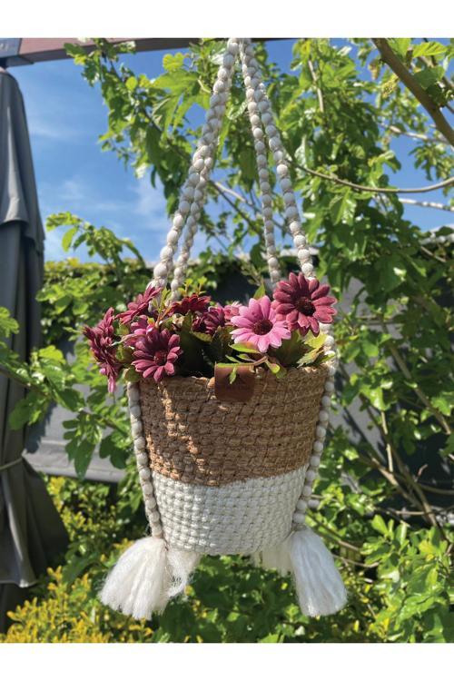 Askılı Dekoratif Çok Amaçlı -Hasır Saksı Sepet