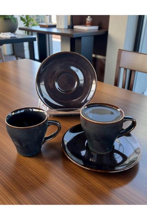 Rustik Seramik Kahve Fincan Takımı – 4 Parça, El İşçiliği Vintage Espresso - Kahve Seti