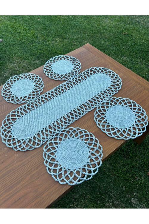 4 Kişilik Hasır Görünümlü Amerikan Servis Ve Runner Takımı