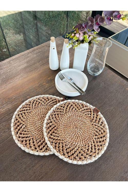 2'Li Amerikan Servis - Leke Tutmaz- Kahverengi - Beyaz 33 X 33 Cm