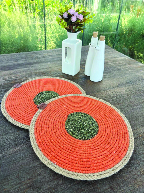 2'Li Set Turuncu Amerikan Servis-Leke Tutmaz Natural 33 Cm