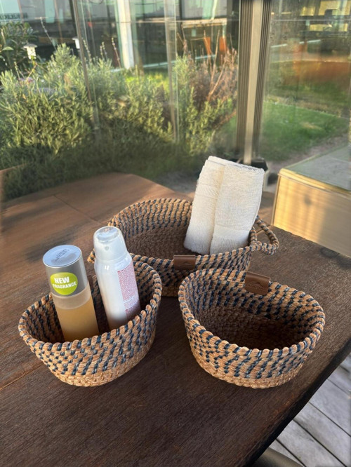 3'Lü Düzenleyici Sepet Set - Dekoratif - Leke Tutmaz Mavi/Natural