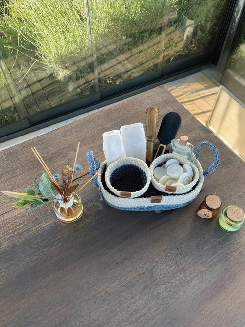 3'Lü Düzenleyici Sepet Set Leke Tutmaz Beyaz -Mavi