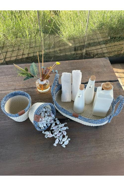 3'Lü Düzenleyici Sepet Set Leke Tutmaz Mavi - Beyaz