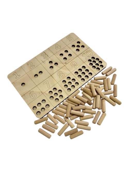 Ahşap Çubuklu, Sayma Öğrenim Plakası, 1'den 10'a Kadar, Montessori Matematik Öğrenimi