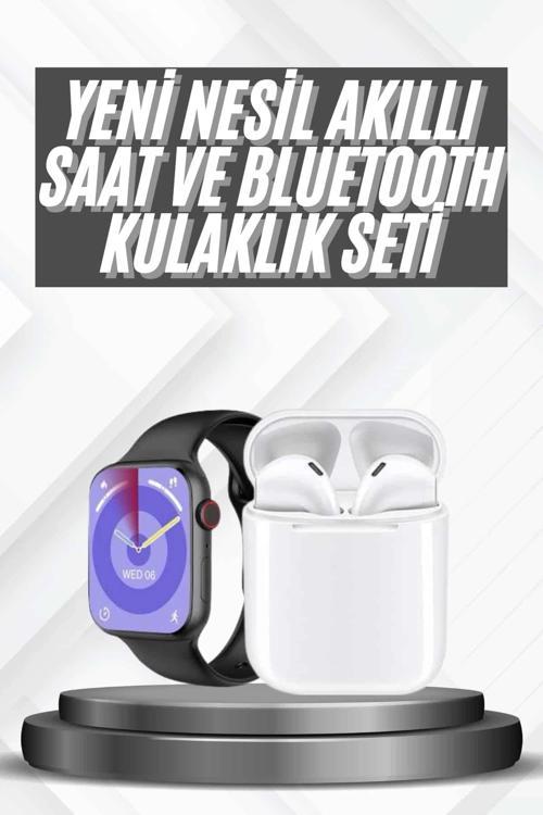 Akıllı Saat Gümüş Kasa Bluetooth Kulaklık Hediyeli Çok Fonksiyonlu İkili Set