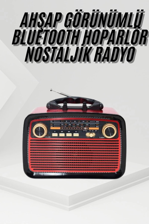 Nostalji Radyo Bluetooth Hoparlör USB-SD Kart Giriş Led Fener Işıklı Bataryalı Pilli