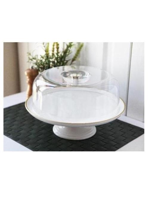 Gönül GNL 2804 Gold Kenarlı Beyaz Seramik Ayaklı Kek Fanusu 29.5 cm