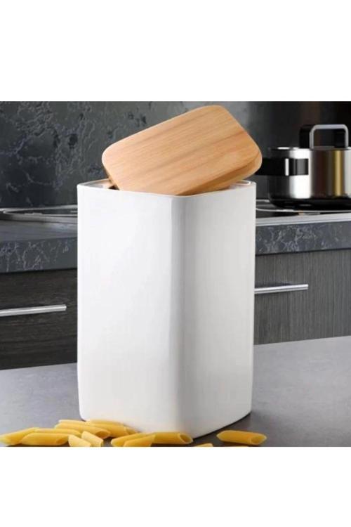 Gönül GNL3455 Bambu Kapaklı Porselen Kavanoz 10x10x18 cm