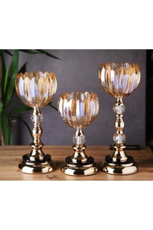Gönül GNL 4470 Dekoratif Cam Şamdan 3'lü