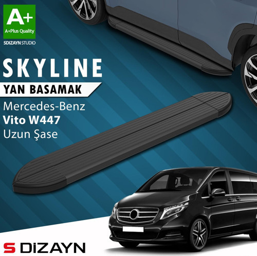 Mercedes Vito W447 Uzun Şase Skyline Siyah Yan Basamak 253 Cm 2014 Üzeri A+ Kalite