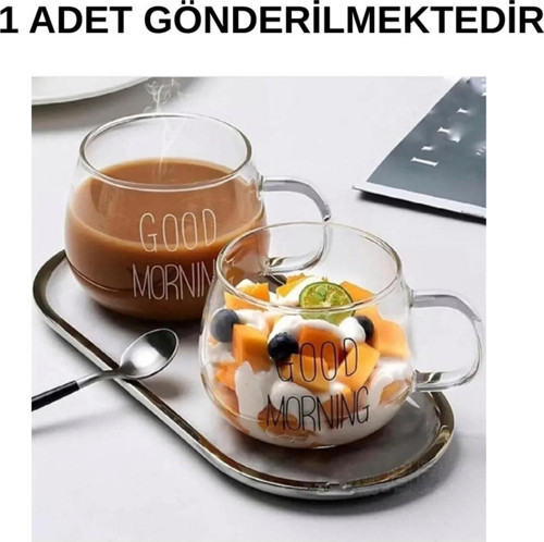 1 Li Good Morning Günaydın 400 ml Borosilikat Cam Kupa
