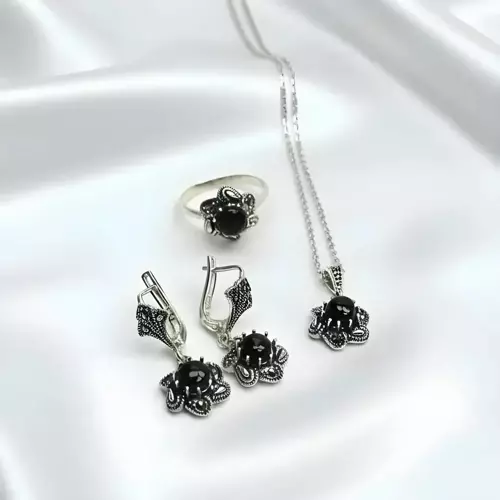 Rüzgar Kadın Oltu Taşı ve Gümüş Takı Seti