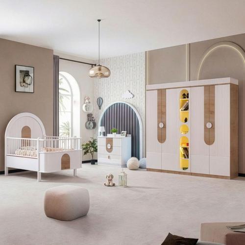 Venüs Çocuk Odası Takımı, Venüs Büyüyen Beşik, Vira 4 Kapaklı Kitaplıklı Dolap, Şifonyer - Ceviz