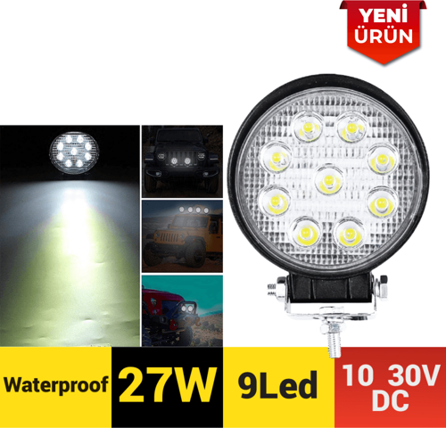 27W 9 Ledli Yuvarlak 10-30V Çalışma Lambası 301 0506