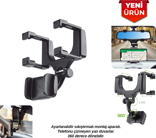 Araç İçi Dikiz Aynasına Monte Edilebilen Telefon Tutucu – 360° Dönebilen BR5901959