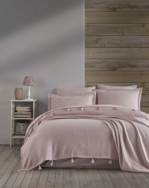 Newhome Saç Örgülü %100 Pamuk Lüx Pike Takımı Pembe