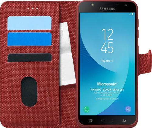 Samsung Galaxy J7 Core Kılıf Fabric Book Wallet Kırmızı
