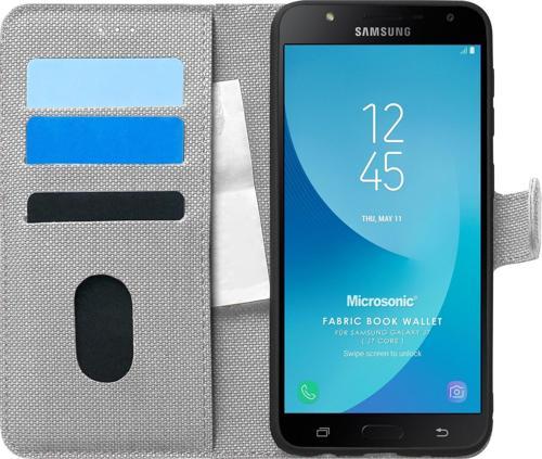 Samsung Galaxy J7 Core Kılıf Fabric Book Wallet Gri