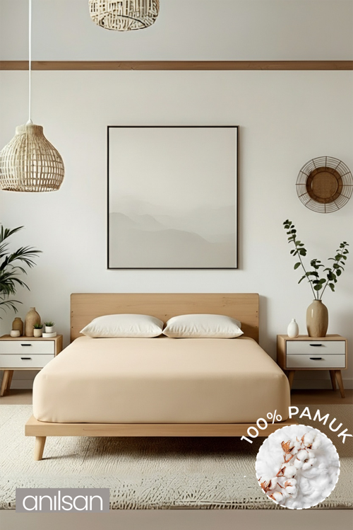 Düz Bej Lastikli Ranforce Çarşaf %100 Pamuk Tek/Çift Kişilik Ev, Otel Çarşafı