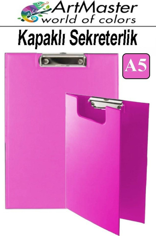A5 Pembe Kapaklı Sekreterlik 1 Adet Renkli Klipsli Metal Mekanizmalı 80 Yaprak Kapasiteli Ofis Büro