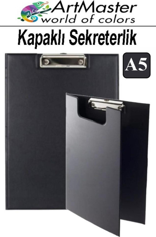 A5 Siyah Kapaklı Sekreterlik 1 Adet Renkli Klipsli Metal Mekanizmalı 80 Yaprak Kapasiteli Ofis Büro