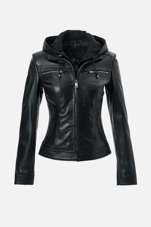 Harper Kadın Çıkma Deri Kapüşonlu Slimfit Gerçek Deri Mont SİYAH