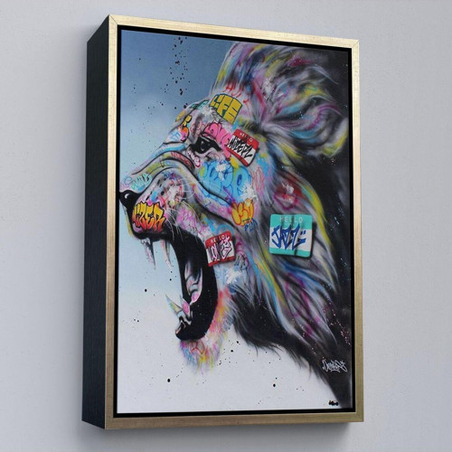 Çerçeveli Renkli Kükreyen Aslan Kanvas Tablo, Pop Art, Sokak Sanatı-5316