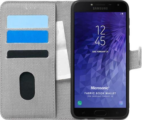 Samsung Galaxy J4 Kılıf Fabric Book Wallet Gri