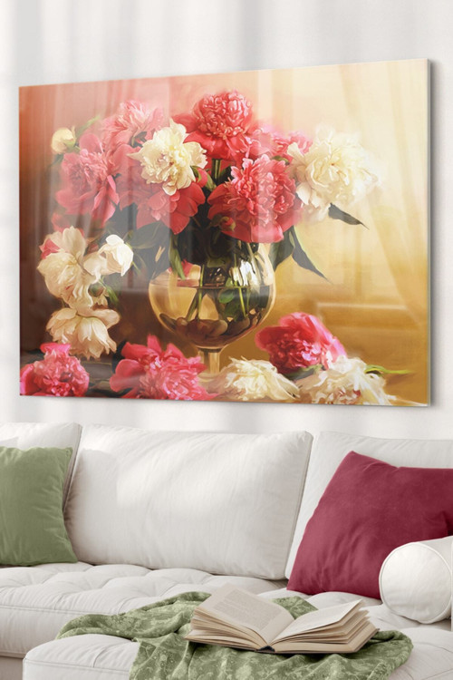 Güller Vazo |Çiçek Temalı Cam Tablo | 50X70 Cm