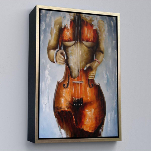Çerçeveli Violin Kadın Kanvas Duvar Tablosu, Kadın Keman Sanatı, Suluboya Tuval-5229