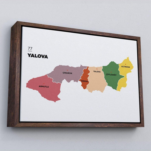 Çerçeveli Yalova İli Ve İlçeler Haritası Dekoratif Kanvas Tablo-1482