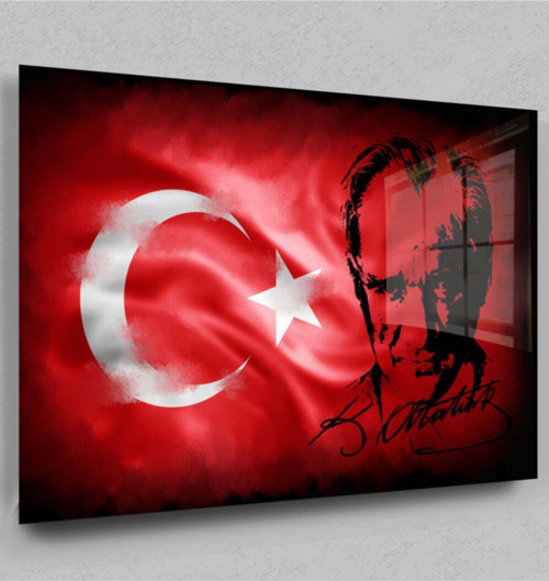 Atatürk Cam Tablo - Türk Bayrağı Cam Tablo - Atatürk Tablo - Türk Bayrağı Tablo- Cam Duvar Dekor