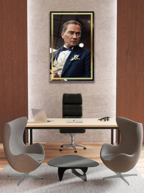 Atatürk Yapay Zeka Gerçek Cam Tablo , Modern Ev Ofis Salon Duvar Dekoru , Hediyelik Tablo