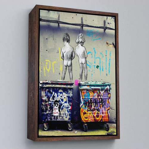 Çerçeveli Bansky Çöp Kutusuna İşeyen Çocuklar Kanvas Tablosu / Hayat Kısa-5115
