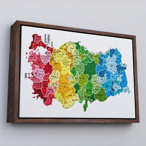 Çerçeveli Türkiye Haritası Kanvas Tablo İl Ve İlçeli Ayrıntılı Eğitici Dekoratif Tablo-3049