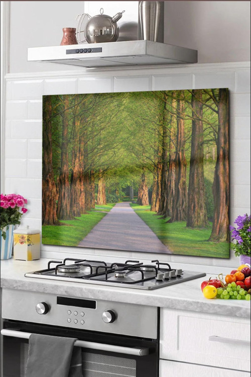 Cam Ocak Arkası Koruyucu Tezgah Ankastre Arkası Koruyucu 60X52 Cm | Yeşil Yol