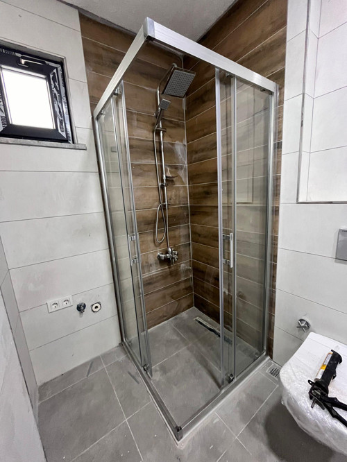 Duşakabin Köşe Giriş, 5mm Şeffaf Temperli Cam, Natural Alüminyum H:190cm