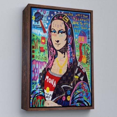 Çerçeveli Banksy Renkli Mona Lisa Kanvas Tablo, Pop Art, Sokak Sanatı, Kanvas Tablo-5305