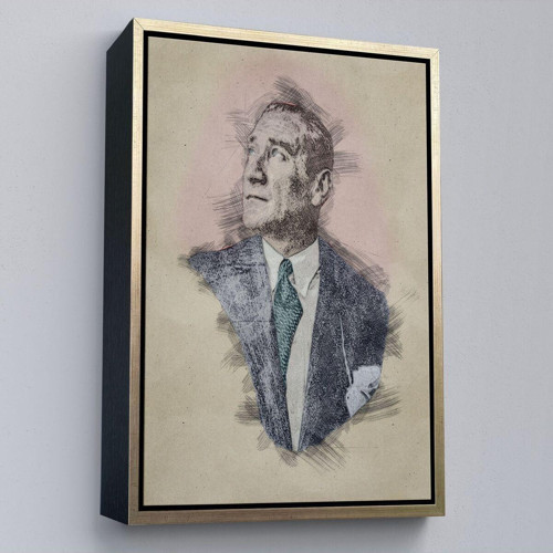 Çerçeveli Mustafa Kemal Atatürk'Ün Kalem Eskizi Portre Çizimi Dekoratif Kanvas Tablo-80