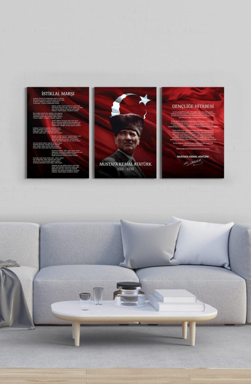 Atatürk Köşesi 3'Lü Cam Tablo