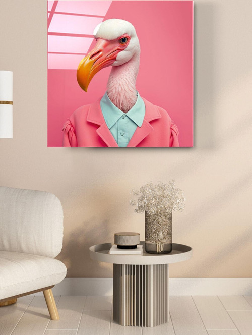 Flamingo Portre Cam Tablo, Dekoratif Cam Tablo