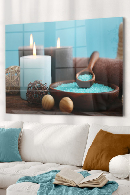 Mavi Mumlar| Mumlar Temalı Cam Tablo | 50X70 Cm