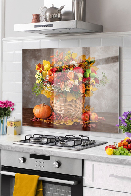 Premium Mutfak Cam Ocak Arkası Koruyucu Tezgah Ankastre Arkası Koruyucu 52X60Cm | Vazo Çiçek