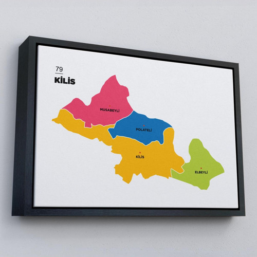 Çerçeveli Kilis İli Ve İlçeler Haritası Dekoratif Kanvas Tablo-1388