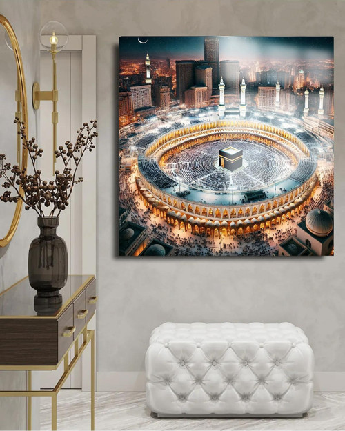 Ultra Yüksek Çözünürlüklü Harika Kabe Manzarası Dini 4Mm Kırılmaz Cam Tablo Ev İş Yeri Ofis Hediyesi
