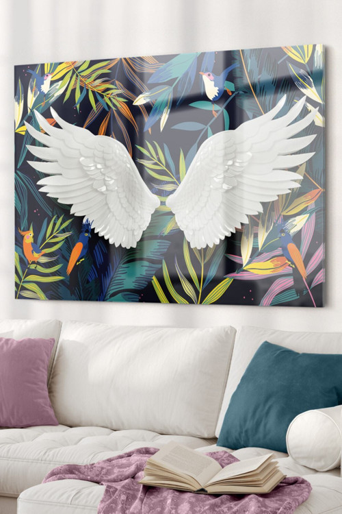Melek Kanatları | Spiritüel Temalı Cam Tablo | 50X70 Cm