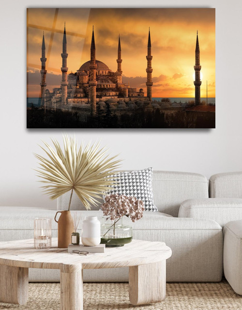 İstanbul Sultan Ahmet Camii Cam Tablo Ev Ofis Salon Duvar Dekoru Hediyelik Büyük Tablo Dekorasyon