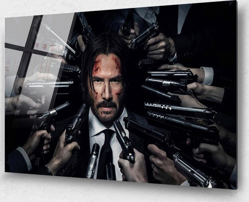 John Wick Cam Tablo, Film Tablo, Aktör Tablo, Duvar Dekor, Büyük Tablo, Cam Duvar Tablo