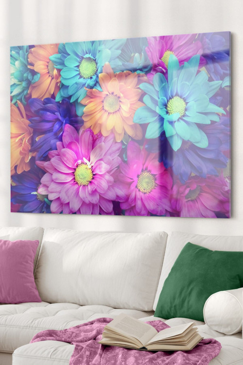 Renkli Çiçek Bahçesi | Çiçek Temalı Cam Tablo | 50X70 Cm